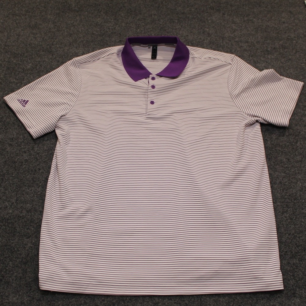 Adidas Mens XL Striped Golf Polo Shirt White Purple FVJY95S Short Sleeve - Picture 4 of 8